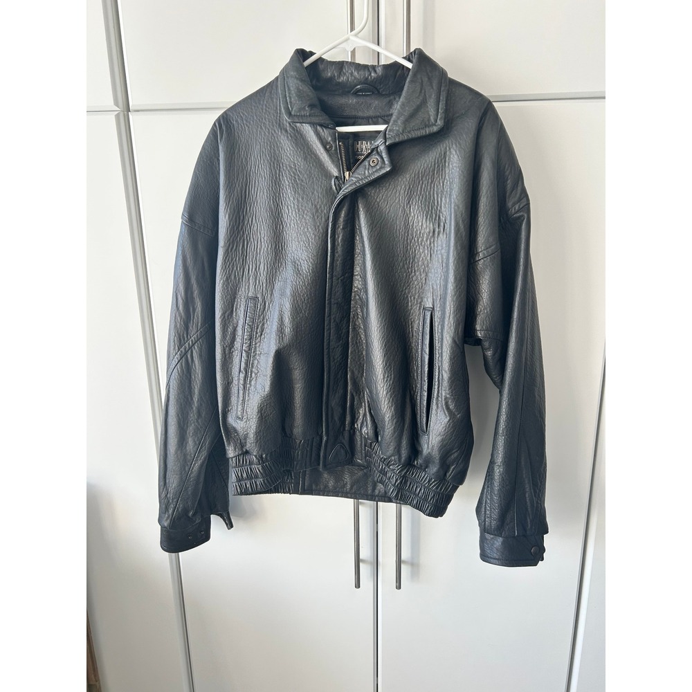 Endurance for Neiman Marcus Vintage Black Pebbled Leather Bomber Jacket Size 42